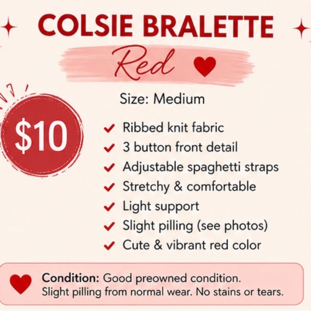 Colsie Red Ribbed Button-Front Knit Bralette - Picture 2 of 2